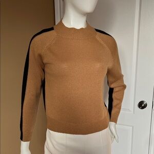 Brave Soul Camel Crewneck Sweater with Black Shoulder Stripes